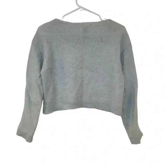 Pinko Tag Women's Blue Mohair/Alpaca/Poly Knit Cropped Crewneck Long Sleeve Swea - Picture 8 of 11